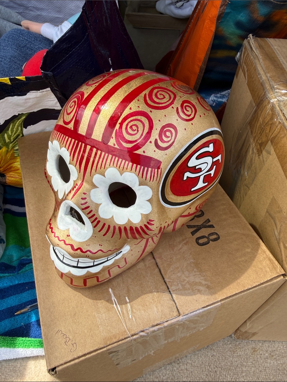 San Francisco 49ers Gold and Red Decorative Sugar Skull